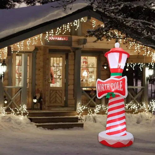 Miniatura 6 de Poptrend Decoraciones inflables de Navidad, faro inflable de Navidad, decoración de Navidad para patio, césped, hogar con luces LED de Navidad