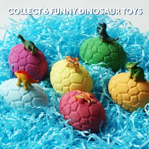 Miniatura 7 de KAV Bombas de baño de huevo de dinosaurio para niños, juego de regalo de 6 piezas de bombas de baño de dinosaurio con juguete sorpresa