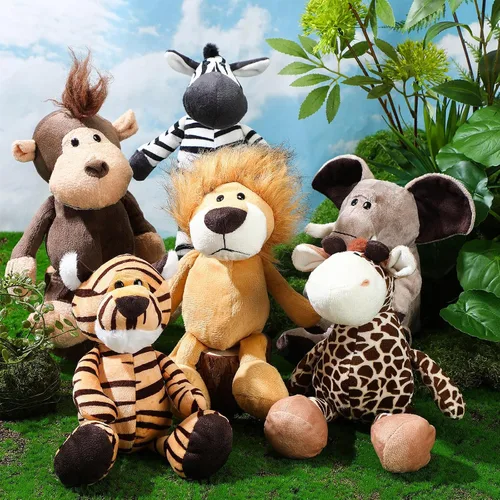 Miniatura 4 de HyDren Juego de 12 animales de peluche de safari de 8 pulgadas, animales de la selva, para niños y niñas, animales del bosque de felpa, león