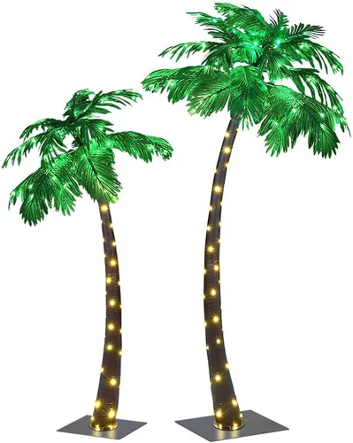 Miniatura 12 de Lightshare Palmera artificial de 7 pies con 96 luces LED, decoración de árbol falso para Tiki Bar, exterior, patio, porche, piscina, Navidad
