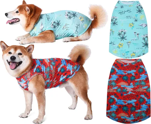 Miniatura 9 de Camisas hawaianas para perros, camisetas transpirables de malla de secado rápido para niño grande, niña, bulldog, rosa y azul, L Rosado/Azul