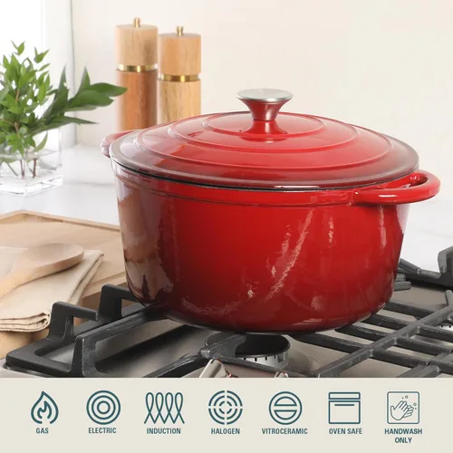 Miniatura 4 de Gibson Home Addlestone - Olla holandesa de hierro fundido esmaltado de 7 cuartos de galón con tapa, redonda, apta para horno hasta 500 °F, ideal