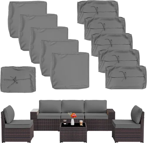 Miniatura 7 de ALAULM 11 fundas de cojín de repuesto, impermeables y a prueba de salpicaduras, para muebles de exterior, con cremalleras, solo fundas