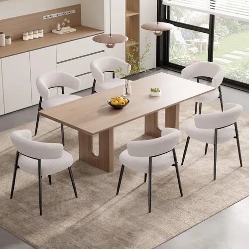 Miniatura 14 de Juego de 2 sillas de comedor, sillas de cocina modernas de mediados de siglo, silla de comedor tapizada Boucle con respaldo curvado y patas de metal