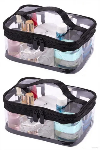 Louise Maelys Bolsa de maquillaje transparente portátil de 2 piezas, con cremallera, impermeable, transparente, bolsa de almacenamiento de viaje,