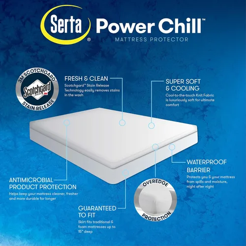 Miniatura 6 de Serta Power Chill - Funda de colchón impermeable, suave y transpirable, protector de colchón refrescante, bolsillo profundo elástico de 15 pulgadas