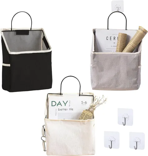 Bolsa de almacenamiento de tela para colgar en la pared, organizador de bolsas para colgar en la puerta del dormitorio, el baño y la cocina (Paquete