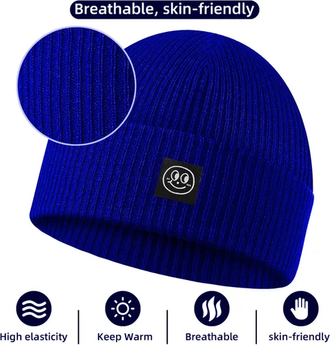 Miniatura 3 de Gorro para hombre con gorro de invierno con sonrisa, unisex, de punto, suave, cálido, con puños