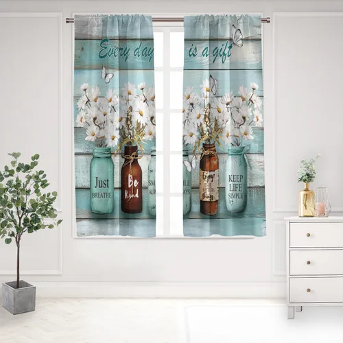 Miniatura 54 de Cortinas de cocina de estilo granja occidental con bolsillo para cortinero, pequeñas y cortas, estilo café rústico, cabaña, puerta de granero