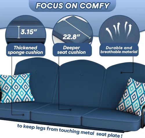 Miniatura 6 de ZZW Columpio de patio para porche al aire libre de 3 asientos con soporte de 800 libras, cama columpio convertible 2 en 1 con toldo ajustable