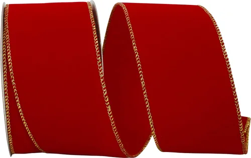 Miniatura 3 de Cinta Reliant Ribbon 92270W-957-40K Value Velvet con borde de alambre, 2-1/2 pulgadas x 50 yardas, escarlata/oro