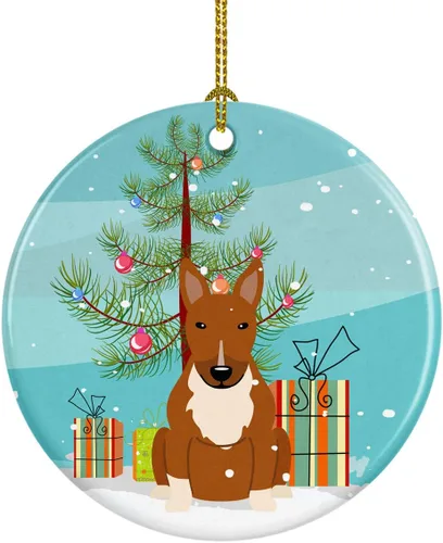 Miniatura 87 de Caroline's Treasures Adorno de cerámica para árbol de Navidad, Laika Spitz de Siberia Occidental, decoración colgante para árbol de Navidad