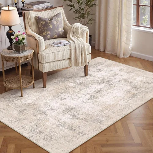 Miniatura 25 de HUGEAR Alfombra de entrada de 2 x 3 pulgadas, color beige, lavable a máquina, alfombra abstracta para puerta de entrada, alfombra
