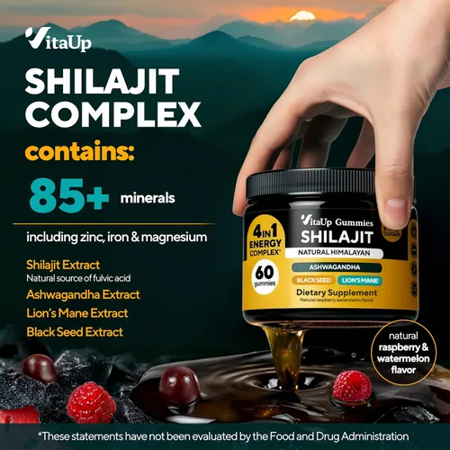 Miniatura 2 de VitaUp Gomitas Shilajit del Himalaya para hombres y mujeres – Gomitas Shilajit sin azúcar con ácido fúlvico – Energía pura, inmune y apoyo al