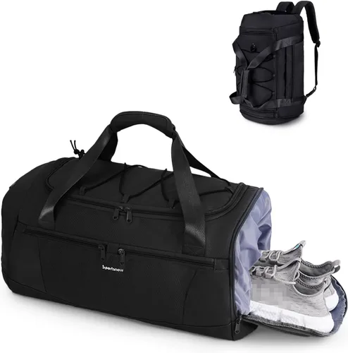 Sportsnew Bolsa de gimnasio para hombres y mujeres con compartimento para zapatos, bolsa de lona para viajes con bolsillo húmedo y compartimento
