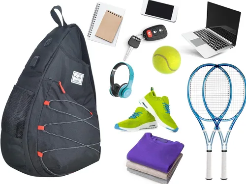 Miniatura 6 de d'yallee Bolsa de tenis para hombres y mujeres, racquetball, pickleball paddle squash, bolsa cruzada deportiva para adultos con puerto de carga USB
