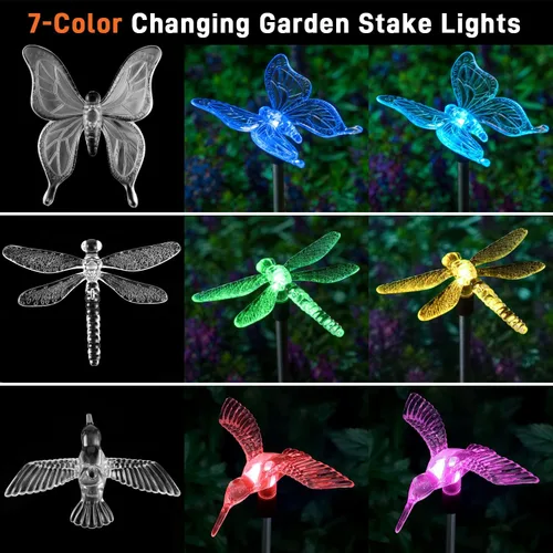 Miniatura 5 de OxyLED Juego de 6 luces solares para jardín, estaca LED para exteriores, iluminación que cambia de color, impermeable, luces solares de colibrí