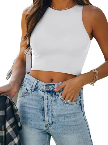 REORIA - Camisetas ombligueras sin mangas y con espalda cruzada para mujer, ombligueras sexys con cuello halter