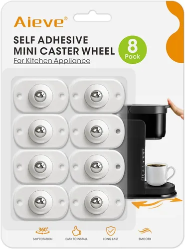 Aieve Rodillos para electrodomésticos, paquete de 8 deslizadores de electrodomésticos pequeños, ruedas giratorias autoadhesivas, mini ruedas