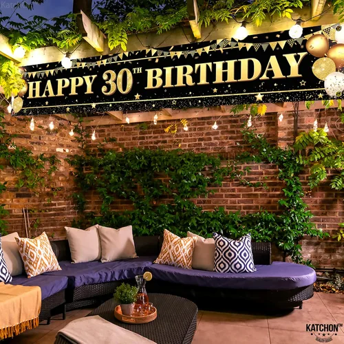 Miniatura 2 de KatchOn, Cartel grande de feliz cumpleaños 30 para patio, 120 x 20 pulgadas, decoraciones de cumpleaños número 30 para mujeres y hombres, pancarta