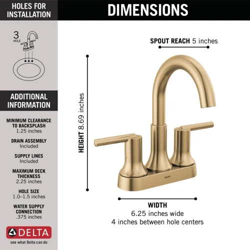 Miniatura 4 de Delta Grifo Trinsic Gold grifo de baño, grifo de lavabo de baño, centro de mesa, tecnología de sello de diamante, ensamblaje de drenaje de metal