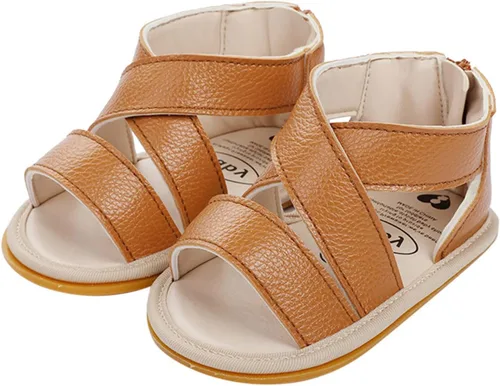Sandalias de piel con velcro para bebés y niñas, zapatos antideslizantes de punta abierta, zapatos de verano al aire libre para bebés y niños