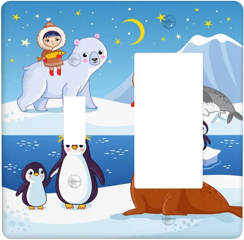 Miniatura 22 de Arctic Animals - Placa de interruptor de luz de 1 banda, lindo sello de dibujos animados, pingüino, oso polar, placa de pared individual basculante