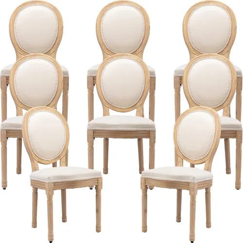 Miniatura 29 de Juego de 2 sillas de comedor de campo francés, sillas de comedor de madera de granja beige, silla de comedor con respaldo tejido con cojín tapizado