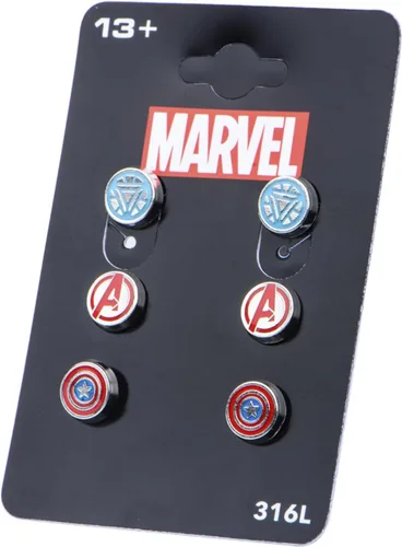 Miniatura 2 de Aretes hipoalergénicos de acero inoxidable con licencia oficial de Marvel Comics para mujer, diseño de Avenger, unisex, Esmalte