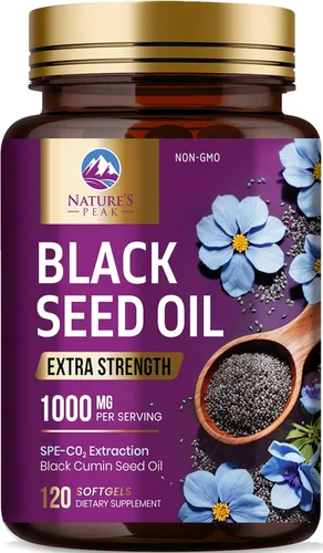 Cápsulas de aceite de semilla negra de 1000 mg por porción, el mejor aceite de semilla de comino, aceite puro de semillas negras de Nigella sativa y