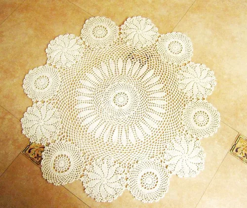 Miniatura 5 de Damanni Mantel de encaje hecho a mano de algodón hecho a mano, redondo, blanco, 39 pulgadas