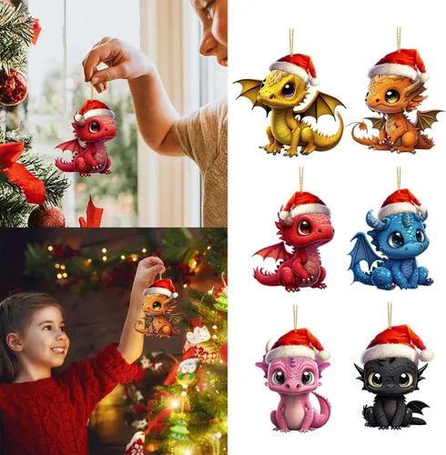 Miniatura 4 de 6 adornos colgantes para árbol de Navidad de dragón, adorno acrílico para colgar de Navidad, decoración gótica festiva, adorno decorativo