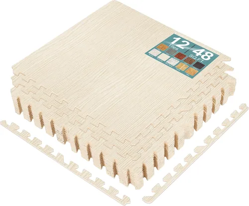 Miniatura 28 de Sorbus Losetas de suelo de madera veteada, esteras de espuma EVA entrelazadas, losetas de 3/8" de grosor para suelos de madera, esteras de ejercicio