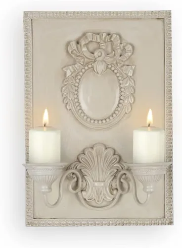 Candelabros románticos para colgar en la pared, diseño de madera, 2 brazos, candelabros metálicos para sala de estar, chimenea, patio, camino, color