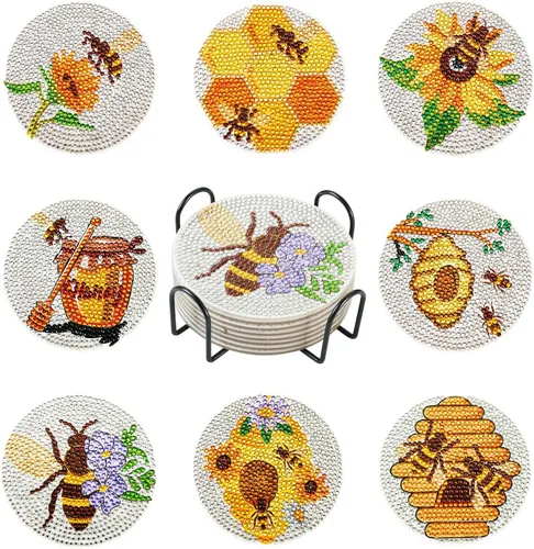 Miniatura 13 de Cheriswelry 8 posavasos de girasol para bricolaje, diseño de flores, diamantes con soporte 5D, kit de alfombrilla de pintura de diamantes