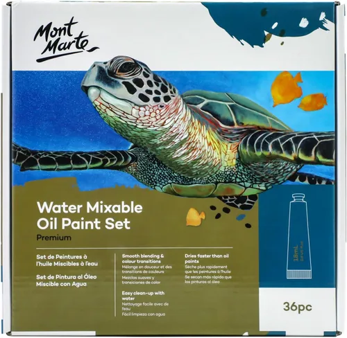 Miniatura 7 de Mont Marte MPOW3618 Pintura al óleo soluble en agua, diluida con agua, 1.2 x 0.6 fl oz (36 colores x 0.6 fl oz), juego de pintura al óleo mezclable