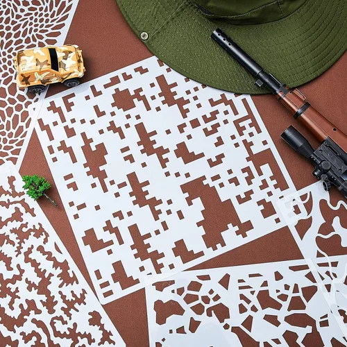 Miniatura 4 de Outus 9 plantillas con estampado de camuflaje, plantillas de pintura de camuflaje, plantillas de patrón de hierba reutilizables, camuflaje verde