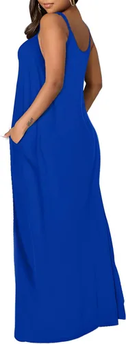 Miniatura 4 de OFEEFAN - Maxivestido de verano para mujer, diseño con tirantes delgados y bolsillos.