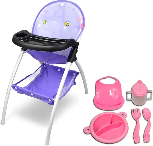 Anivia Silla alta de muñeca de bebé, silla alta de juguete para muñeca (DH010A morado)