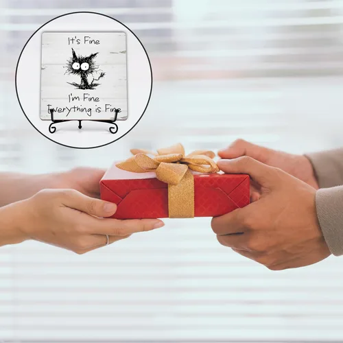 Miniatura 4 de Decoración de oficina en casa, regalos para mujeres y hombres, placa de madera humorística con soporte, decoración de escritorio de gato negro