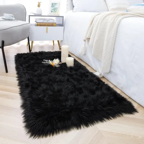 Miniatura 23 de Noahas Alfombra de piel sintética, alfombras esponjosas de lujo para dormitorio, alfombras lavables de 2 x 3 pies, alfombra de piel de oveja
