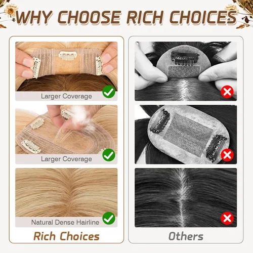 Miniatura 149 de Rich Choices Pelucas con topper de cabello para mujeres, cabello humano real 100% Remy, sin flequillo, para mujeres con adelgazamiento en la parte
