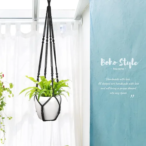 Miniatura 4 de Mkono Colgador de macramé de 43 pulgadas para macetas de hasta 12 pulgadas, soporte para plantas colgantes extra largo, sin borlas, cesta colgante
