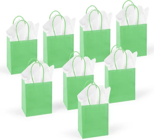 Miniatura 8 de DjinnGlory Paquete de 60 mini bolsas de regalo de papel verde con asas para cumpleaños, bodas, baby shower, regalos de fiesta, pequeñas bolsas