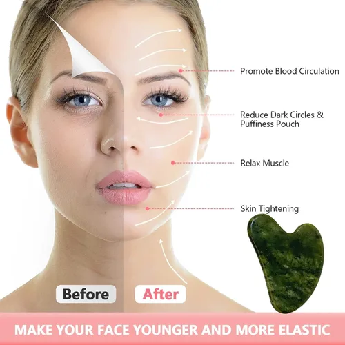 Miniatura 2 de OXT Gua Sha, herramientas faciales Gua Sha de primera calidad, herramienta de guasha para cara mejorada, piedra de jade natural Guasha (verde oscuro)