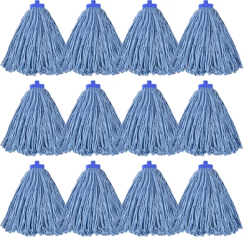 Matthew - Cabezales de repuesto para trapeador húmedo de algodón resistente (azul, mediano, paquete de 12) con 2 paños de microfibra para uso