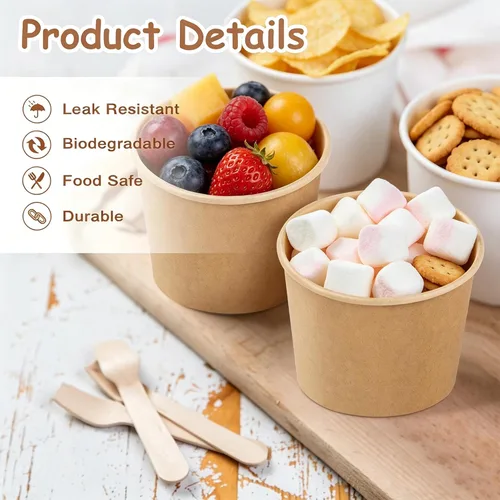 Miniatura 4 de Ruisita Paquete de 120 vasos de papel desechables de 5 onzas, vasos de helado de papel kraft para sopa, tazas de postre para aperitivos, yogur