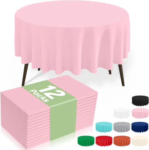 Miniatura 12 de misaya Paquete de 4 manteles desechables de plástico, mantel redondo impermeable de 84 pulgadas, a prueba de fugas y resistentes manteles Azul