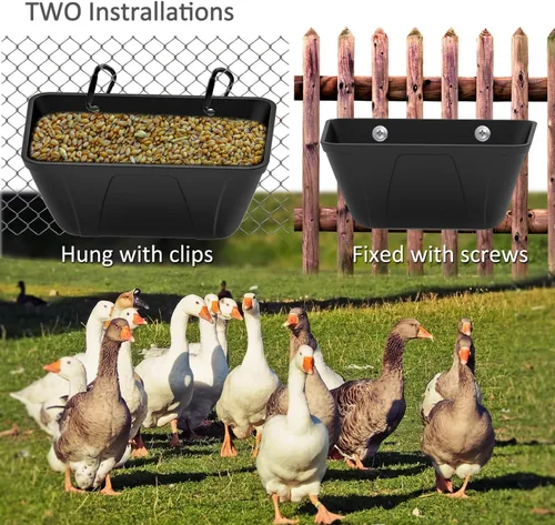 Miniatura 2 de Alimentador de valla colgante para pollo, pato, cabra, cerdo y aves de corral, comedero para pollo, contenedor de alimentación para ganado (negro)