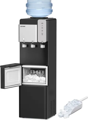 Despachador de agua enfriador ICEVOKE 3 en 1 con máquina para hacer hielo, dispensador de agua fría y caliente para botellas de 3 o 5 galones, Negro